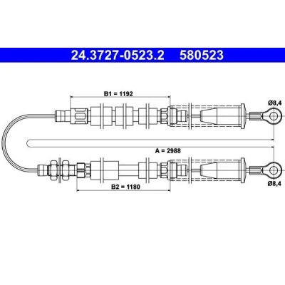 Abbildung von ATE 24.3727 0523.2 Handbremsseil 2988 FIAT: Cinquecento