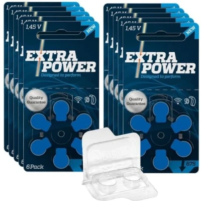 Abbildung von 60er Extra Power Gr. 675 10x 6er Blister Hörgerätebatterien PR44 Blau 24600 + Aufbewahrungsbox für 2