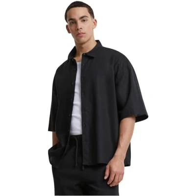 Abbildung von Urban Classics Herren Shirt Boxy Cotton Linen Shirt, für Männer, black, S