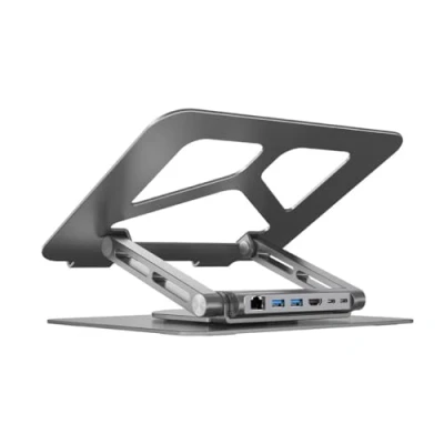 Abbildung von UNITEK D1109A Laptop Ständer, 360 drehbar, mit USB C Hub/Dockingstation (2 x 3.0 + HDMI 2.0 Gigabit Ethernet PD100W), Space Gray,