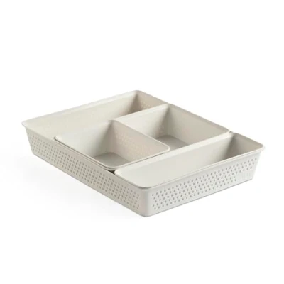 Abbildung von TATAY 4 Stück Schubladen Organizer (1 Slim + 1 A6 A5 A4) Bohol, Polypropylen, BPA frei, 100 % Recyceltes Material, Weiß