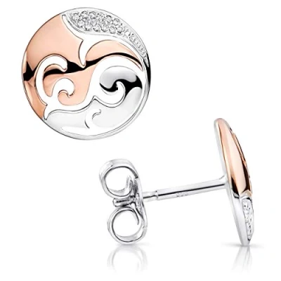 Abbildung von Materia Paar Ohrstecker Rosegold rund Ornament bicolor SO 388, aus Sterlingsilber vergoldet mit Zirkonia