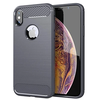 Abbildung von Cadorabo Hülle kompatibel mit Apple iPhone XS MAX Schutzhülle TPU Silikon Case Karbon Optik Slim Kratzfest Weiche Gummi Rundumschutz für in Grau