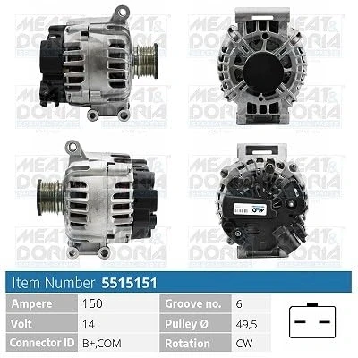 Abbildung von MEAT &amp; DORIA 5515151 Lichtmaschine 14V 150A PEUGEOT: 207 Schrägheck, 3008 I, 5008 CITROËN: C4 I Grand Picasso, Picasso 2, II Schrägheck
