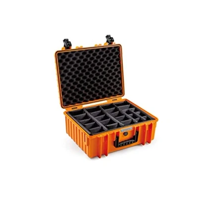 Abbildung von B&amp;W Transportkoffer Outdoor Typ 6000 Orange mit variabler Facheinteilung wasserdicht nach IP67 Zertifizierung, staubdicht, bruchsicher und unverwüstlich