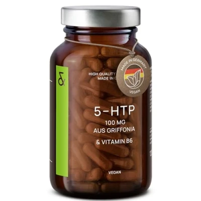 Abbildung von 5 HTP Kapseln hochdosiert plus Vitamin B6 5HTP 100mg aus Griffonia Simplicifolia Samenextrakt natürlich pflanzlich &amp; vegan