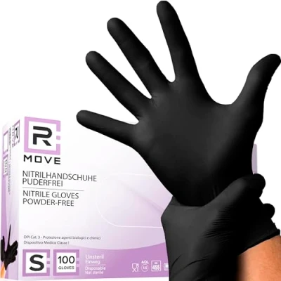 Abbildung von 100 Einweghandschuhe Nitrilhandschuhe puderfrei, latexfrei, einmalhandschuhe handschuhe einweg nitril kochhandschuhe medizinische untersuchungshandschuhe (Schwarz, S)
