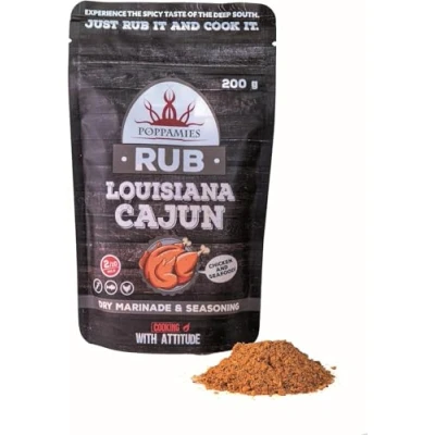 Abbildung von Poppamies Louisiana Cajun BBQ Rub 100% natürliches Gewürz Trockene Marinade &amp; Gewürze. Besonders geeignet für Huhn und Meeresfrüchte Ideal Grill, Ofen, Kochtopf Große Packung (200g)