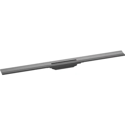 Abbildung von hansgrohe Fertigset Duschrinne RainDrain Flex, Abflussrinne 1000mm, Bodenablauf Dusche kürzbar zur Wandmontage, Brushed Black Chrome