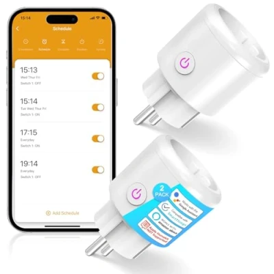 Abbildung von SURFOU WLAN Steckdose mit Strommessgerät, Smart Home Zeitschaltuhr Steckdose, 2.4 GHz WiFi Plug Funktioniert Alexa, Google Home, Sprachsteuerung, Fernzugriff, Kein Hub Notwendig, 2 Packs