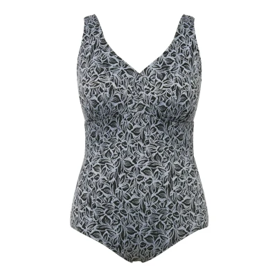 Abbildung von Ulla Popken LEAF Badeanzug, Damen, Größe: 54, Black