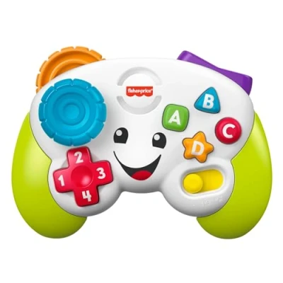 Abbildung von Fisher Price Lernspaß Spiel Controller für Babys und Kleinkinder in Grün, Videospiel Attrappe mit Musik Leuchtfunktion ab 6 Monaten, Version: Französisch, HXB63