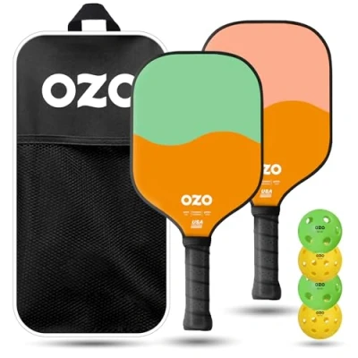 Abbildung von OZO Pickleball Set mit 4 Schlägern, Bällen und Tasche Spark Inceptra Gelato (Kontroll Schläger für Anfänger) + Injektionsbälle (2xIndoor+2xOutdoor) USAPA Zugelassen