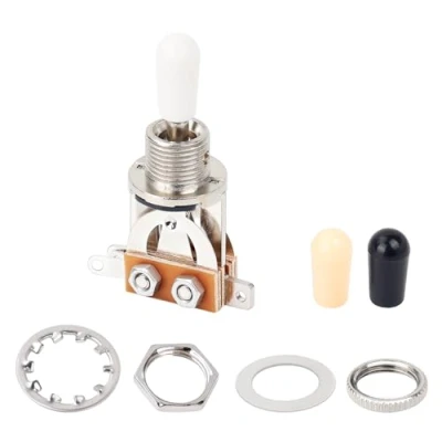 Abbildung von Banworks Metric 3 Wege Kippschalter Tonabnehmer Wahlschalter für Epiphone EPI LP Les Paul Style Gitarre JT/DWQ 01, Chrom mit weißer Spitze