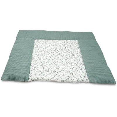 Abbildung von ULLENBOOM ® Wickelauflage 85x75 cm Waffelpiqué Floral Grün (Made in EU) Wickelunterlage Waschbar und für Unterwegs geeignet, Bezug: 100% OEKO TEX Baumwolle, Wickeltischauflage 75x85