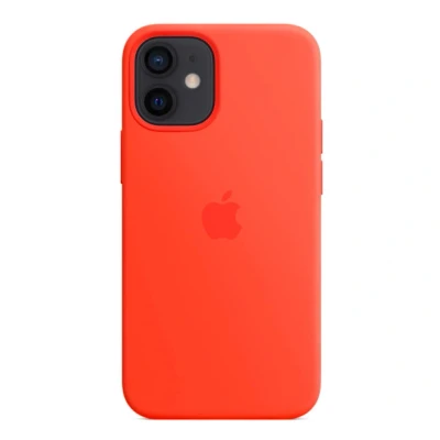 Abbildung von Apple iPhone 12 Mini Hülle MagSafe Silikon Original Soft Case/Backcover Handyhülle Orange