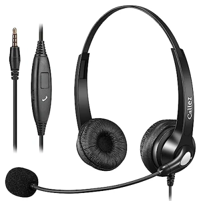 Abbildung von 3,5mm Klinke Headset Handy mit Mikrofon Noise Cancelling &amp; Lautstärkeregler, Kopfhörer PC für FritzFon C6 X6 iPhone Samsung iPad Laptop Home Zoom Teams, Ultra Komfort