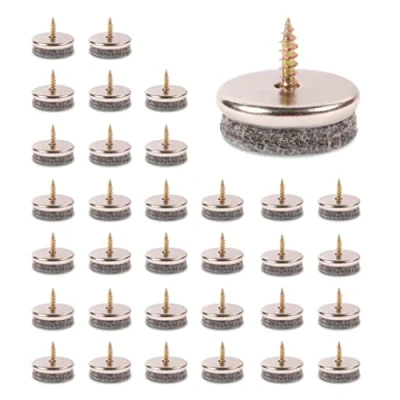 Abbildung von Möbel Filz Pads 28 mm Durchmesser für Möbelfüße. 5MM dicke Stuhlbein Bodenschoner. Möbelpads mit einfacher Schraubmontage sind ideale Bodenschutzpads (32er Pack)