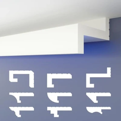 Abbildung von HEXIMO LED Schattenfugenprofil Stuckleisten, indirekte Beleuchtung XPS Styropor Trockenbau Deckenleisten für Wand Deckenverkleidung (10,2 Meter HLED 7)