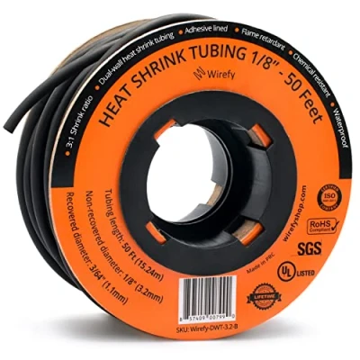 Abbildung von Wirefy Schrumpfschlauch Metrware mit Kleber 15m 3:1 Schrumpfverhältnis, Doppelwandiger Wasserdicht Heat Shrink Tube Set Schwarz Ø 3,2mm