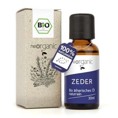 Abbildung von NeoOrganic® Bio Zedernöl (Cedrus atlantica) 100% naturreines Zedernholzöl gewonnen aus dem Holz der Atlaszeder zum Auffrischen von Zedernholz ätherische Öle Zeder ätherisches Duftöl