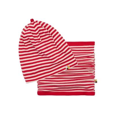 Abbildung von loud + proud Unisex Baby Set Schlauchschal, GOTS Zertifiziert Beanie Mütze, Tomato, 39 41 EU