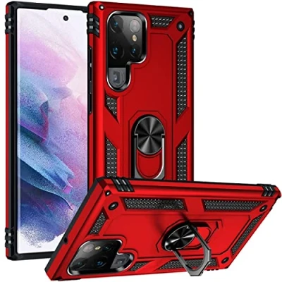 Abbildung von Verco Hybrid Armor Shield Case für Samsung Galaxy S23 Ultra Hülle, extrem robust mit Magnet Fingerring Halter Handyhülle 5G Panzerhülle, Rot