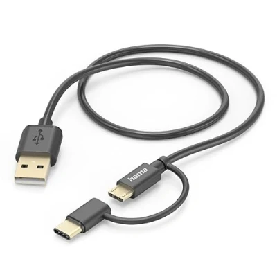 Abbildung von Hama 2in1 USB 2.0A Kabel C/microUSB (Ladekabel, Adapter, A, C, Kabel,480Mbit/s, 1m) schwarz