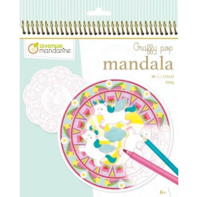 Abbildung von Avenue Mandarine GY071C Malbuch Graffy Pop Mandala, Zeichenpapier 250g, vorgestanzte Formen, 12 Motive wiederholen sich jeweils dreimal, ideal für Kinder ab 6 Jahren, 1 Stück, Magie