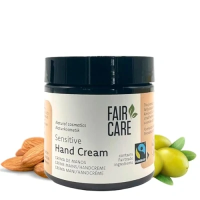 Abbildung von FAIR CARE Handcreme Mandel für sensible Haut 100ml Tiegel Vegan &amp; Fairtrade Olivenöl Nachhaltige Pflege Hände