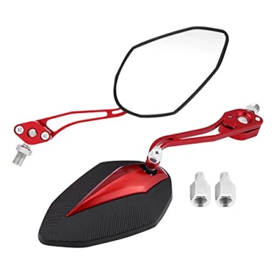 Abbildung von KIMISS Universal Motorrad Rückspiegel Roller Rückansicht Seitenspiegel Lenkerendenspiegel 8mm 10mm (Rot)