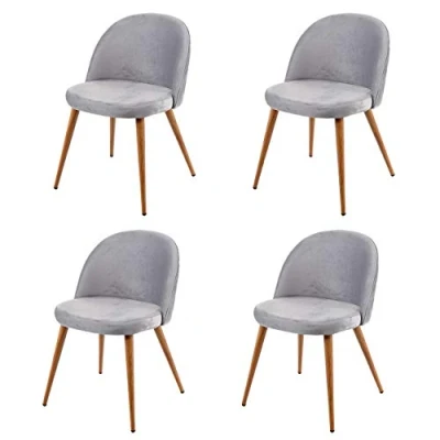 Abbildung von Mendler 4er Set Esszimmerstuhl HWC D53, Stuhl Küchenstuhl Retro 50er Jahre Design, Samt hellgrau