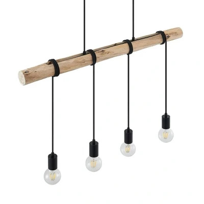 Abbildung von Lindby Hängeleuchte Ferris, dimmbar, Leuchtmittel nicht inklusive, Vintage, Eukalyptusholz, Stahl, holz hell, Schwarz matt, 4 flammig