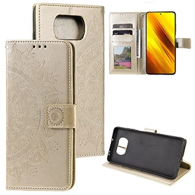 Abbildung von CoverKingz Handy Case kompatibel mit Xiaomi Poco X3 NFC/Poco Pro Cover Kartenfach Phonecase Smartphone Hülle klappbar Motiv Mandala Gold