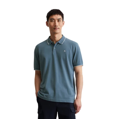 Abbildung von Marc OߴPolo Herren Kurzarm Poloshirt mit Stretch Anteil Regular Fit, Blau (Storm), M