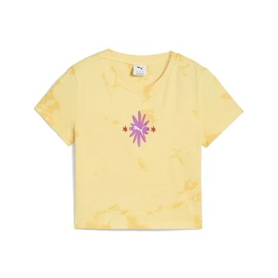 Abbildung von Puma Floral Kurzes Figurbetontes MIT Grafik Tshirt print, Damen, Größe: Small, Sunny yellow