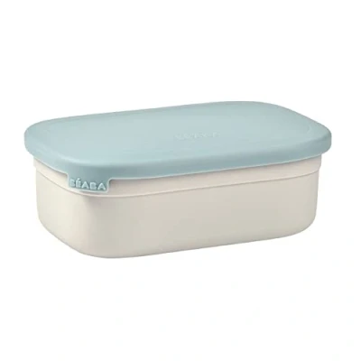 Abbildung von BÉABA, Lunchbox Kind, Brotdose Kinder mit Fächern, Auslaufsicher &amp; BPA Frei, Edelstahldose, Bento Box Kinder, Silikonhülle, extrem robust, ideal für Kindergarten und Schule, 760mL, grau/blau