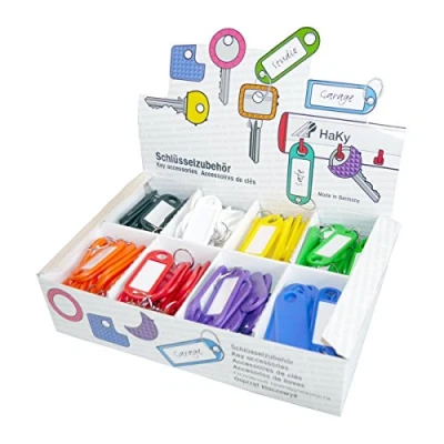 Abbildung von WEDO 2628018 Schlüsselanhänger aus Kunststoff mit Ring, auswechselbare Etiketten 200 Stück im Display, farbig sortiert