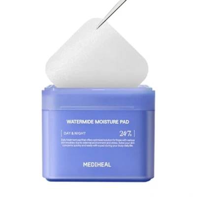 Abbildung von MEDIHEAL Watermide Toner Pad Square Cotton Facial Pads with Icelandic Glacial Water Improve Skin Temperature, Hydrating to Dry, Puffy, Coarse Vegan Eco Silk Pads, 100