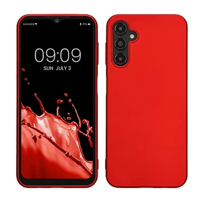 Abbildung von kwmobile Case kompatibel mit Samsung Galaxy A14 5G Hülle Schutzhülle aus Silikon metallisch schimmernd Handyhülle Metallic Dunkelrot