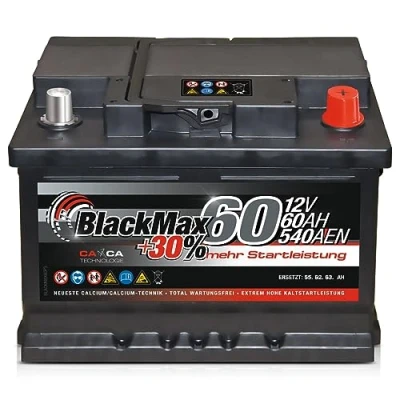 Abbildung von Autobatterie 12V 60Ah 540A BlackMax Starterbatterie ersetzt 55Ah 56Ah 61Ah 62Ah 63Ah, mit PKW