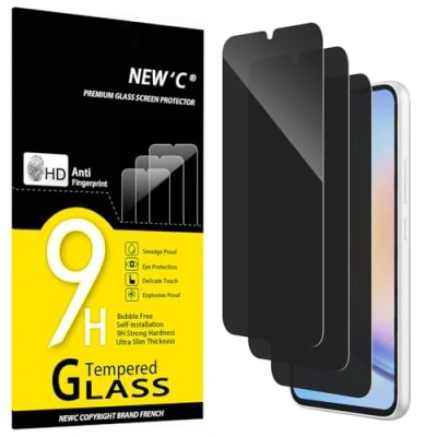 Abbildung von NEW&#039;C 3 Stück, Sichtschutz Panzer Schutz Glas für Samsung Galaxy A34 5G, Verbesserter 28 Grad schutzwinkel, Ultra Haltbare 9H Härte, Blasenfrei