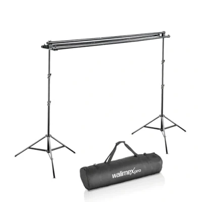 Abbildung von Walimex pro 3 fach Hintergrundsystem 145 290cm I für bis zu Leinwände aus Papier &amp; Stoff stabiles Fotohintergrund System Studio Mobil Fotografie, Video Green Screen Höhe 256cm