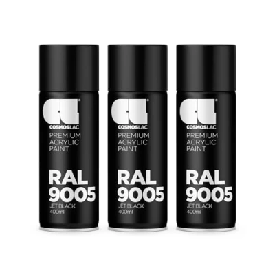 Abbildung von COSMOS LAC Sprühlack Sprühdose 400ml Sprühfarbe für den DIY Bereich, geeignet alle Oberflächen Lackspray 3, RAL 9005 schwarz glänzend