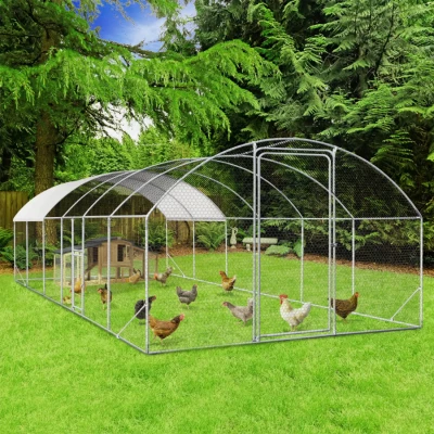 Abbildung von IDMarket Freigehege für Hühnerstall, Gitter, 3 x 7,5 m, mit Seitentür und Kuppeldach, 22,5 m²