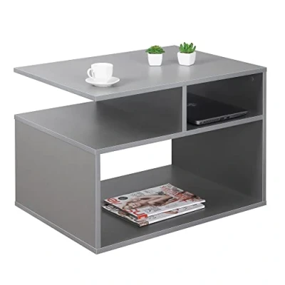 Abbildung von RICOO Couchtisch mit Stauraum 69 x 50 cm, Holz, Wohnzimmertisch für Couch Grau WM095 PL, Tisch Wohnzimmer Tisch, Sofatisch, Coffee Table, klein,