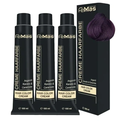 Abbildung von FemMas Haarfarbe 3x Dunkelblond Violett Intensiv 6.22 I Professionelle Creme mit Arganöl, Keratin &amp; Ceramiden dauerthafte Haarfärbung oder Tönung für strahlende Farbergebnisse 100 ml