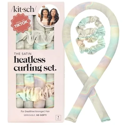 Abbildung von Kitsch Satin Heatless Curling Set Overnight Hair Curlers to Sleep in, Curls, Curler Rod Headband, No Heat Soft Curlers, Rollers Aura