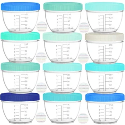 Abbildung von Youngever 18er Pack 180ML Aufbewahrungsbehälter für Babynahrung, Mehrweg Plastik Aufbewahrungsbecher, Babynahrungsbehälter mit Deckel und Etiketten, 9 Farben (Coastal)