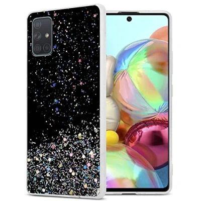 Abbildung von Cadorabo Hülle kompatibel mit Samsung Galaxy A71 5G Rundumschutz TPU Silikon Case Mädchen Glitzer Strass Design Slim Kratzfest Weiche Gummi Bling Schutzhülle für in Schwarz